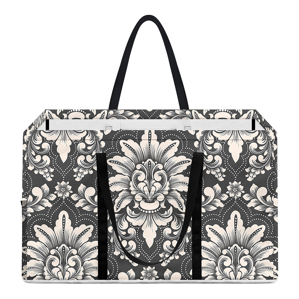 Grey Damask Pattern Print Utility Tote Bag