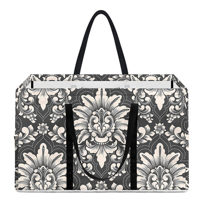 Grey Damask Pattern Print Utility Tote Bag