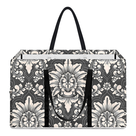 Grey Damask Pattern Print Utility Tote Bag