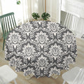 Grey Damask Pattern Print Waterproof Round Tablecloth