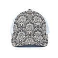 Grey Damask Pattern Print White Mesh Trucker Hat