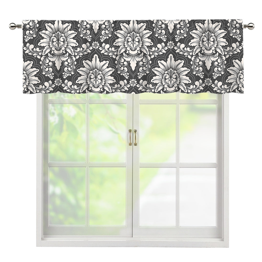 Grey Damask Pattern Print Window Valance