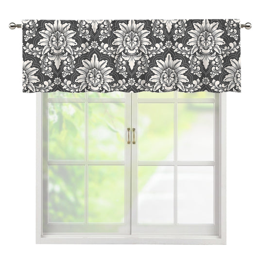 Grey Damask Pattern Print Window Valance