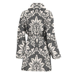 Grey Damask Pattern Print Women's Bathrobe