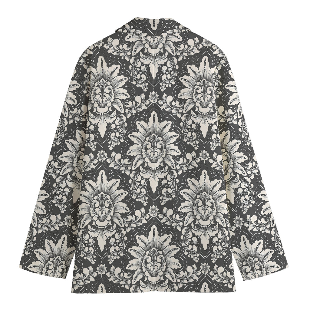 Grey Damask Pattern Print Women's Blazer