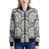 Grey Damask Pattern Print Women's Bomber Jacket
