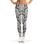 Grey Damask Pattern Print Women's Leggings