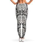 Grey Damask Pattern Print Women's Leggings