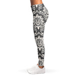 Grey Damask Pattern Print Women's Leggings