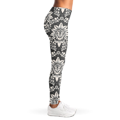 Grey Damask Pattern Print Women's Leggings