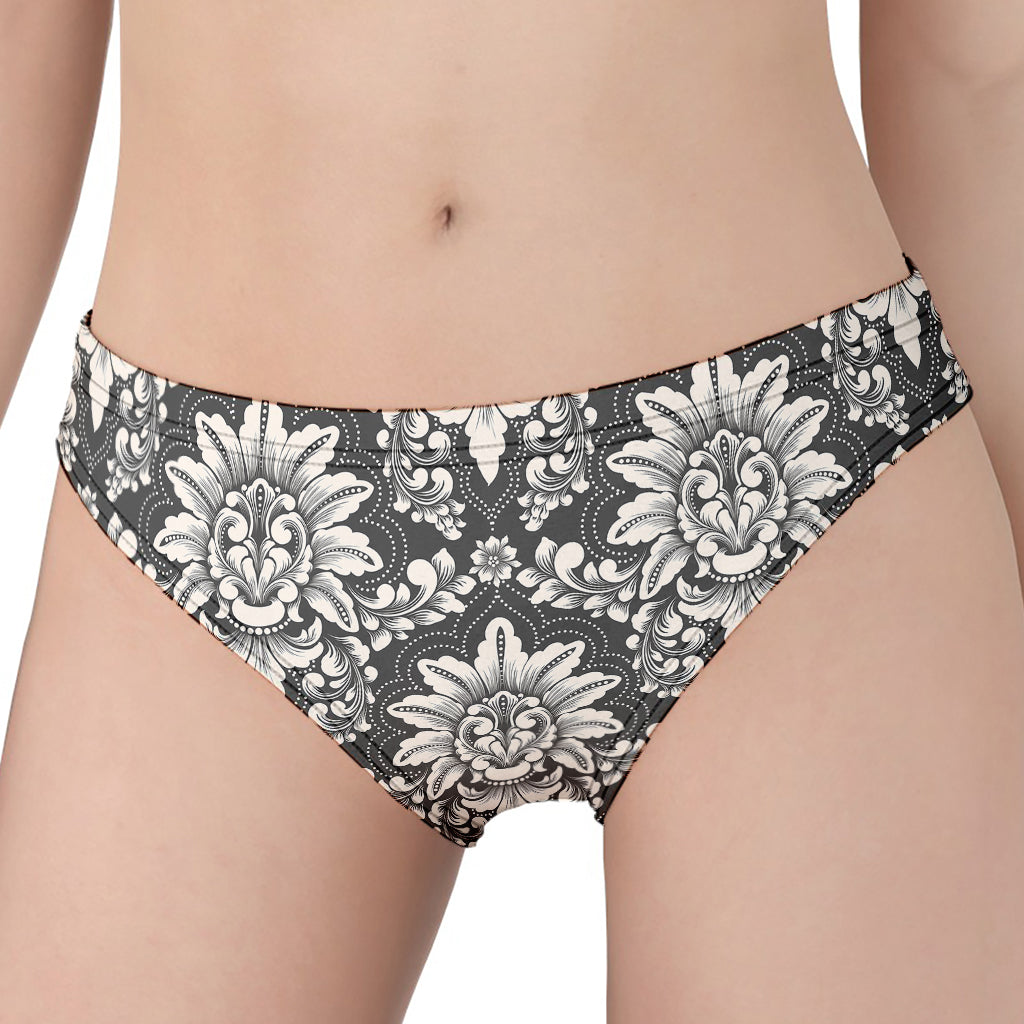 Grey Damask Pattern Print Women's Panties