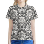 Grey Damask Pattern Print Women's Polo Shirt