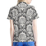 Grey Damask Pattern Print Women's Polo Shirt