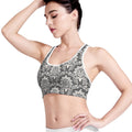 Grey Damask Pattern Print Women's Sports Bra
