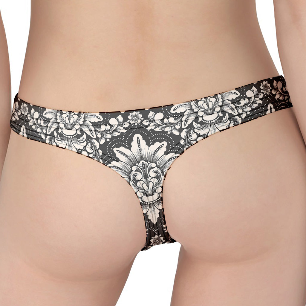 Grey Damask Pattern Print Women's Thong