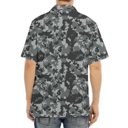Grey Digital Camo Pattern Print Aloha Shirt