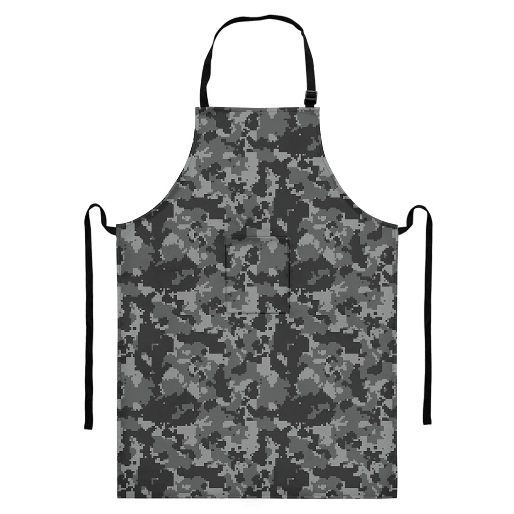 Grey Digital Camo Pattern Print Bib Apron With Pocket