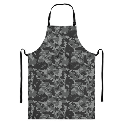 Grey Digital Camo Pattern Print Bib Apron With Pocket