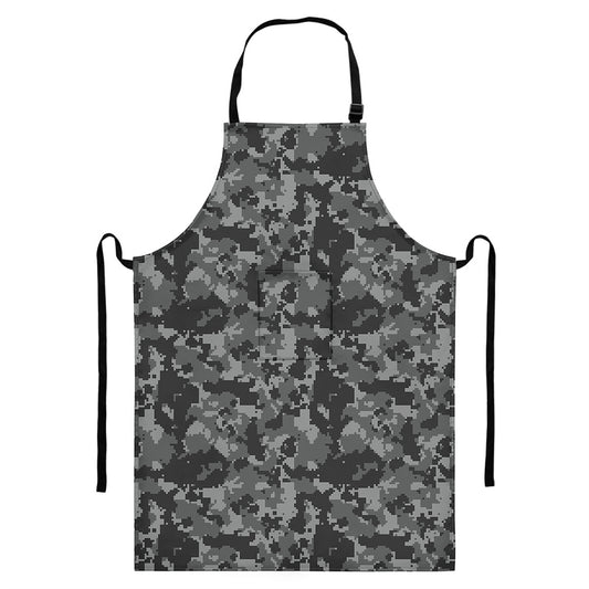 Grey Digital Camo Pattern Print Bib Apron With Pocket