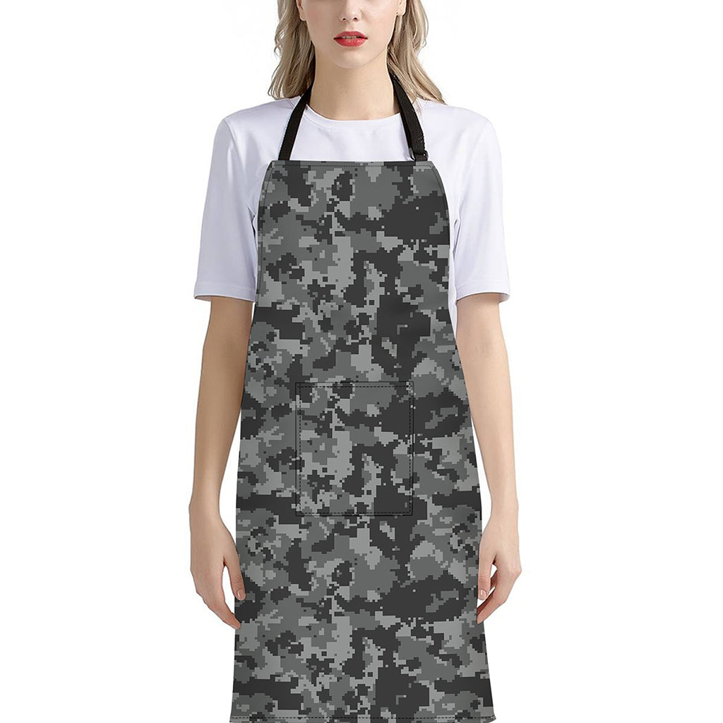Grey Digital Camo Pattern Print Bib Apron With Pocket