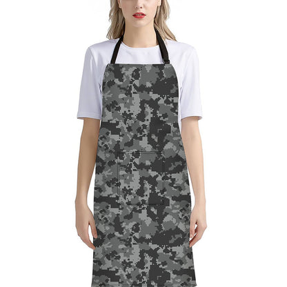 Grey Digital Camo Pattern Print Bib Apron With Pocket