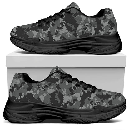Grey Digital Camo Pattern Print Black Chunky Shoes