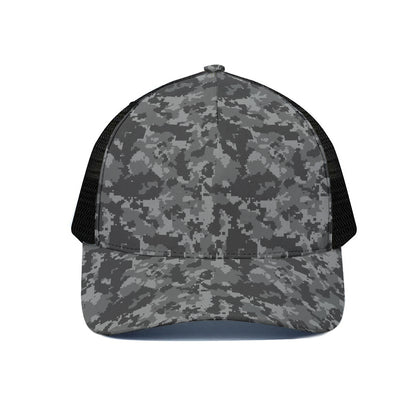 Grey Digital Camo Pattern Print Black Mesh Trucker Cap