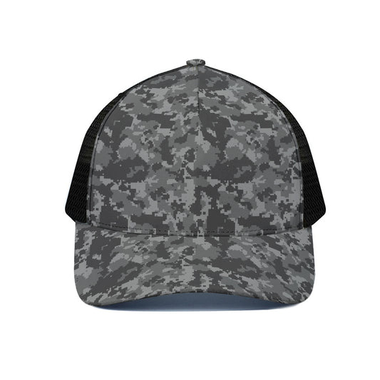 Grey Digital Camo Pattern Print Black Mesh Trucker Cap