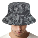 Grey Digital Camo Pattern Print Bucket Hat