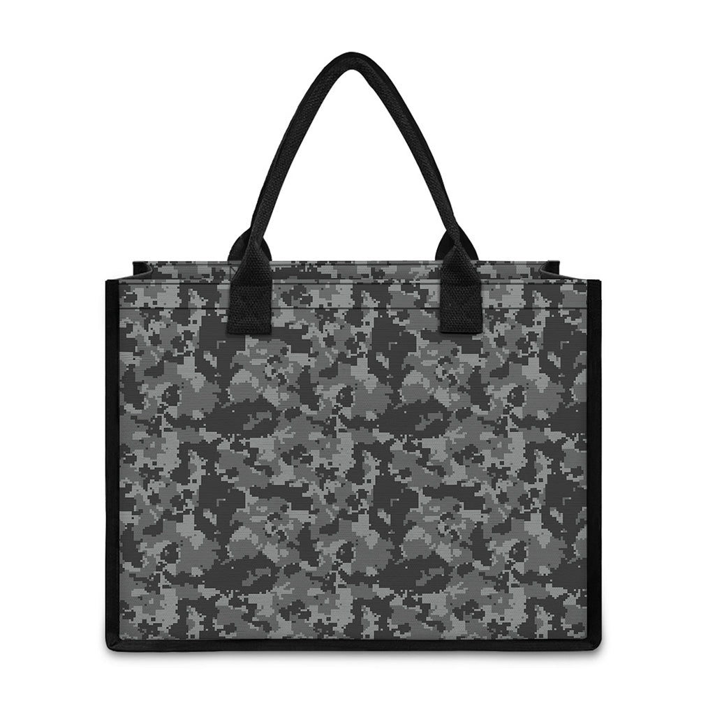 Grey Digital Camo Pattern Print Canvas Tote Bag