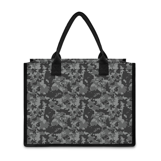 Grey Digital Camo Pattern Print Canvas Tote Bag