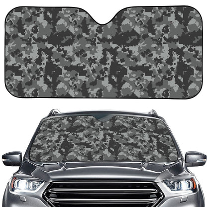 Grey Digital Camo Pattern Print Car Windshield Sun Shade