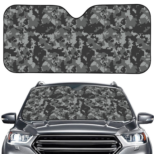 Grey Digital Camo Pattern Print Car Windshield Sun Shade
