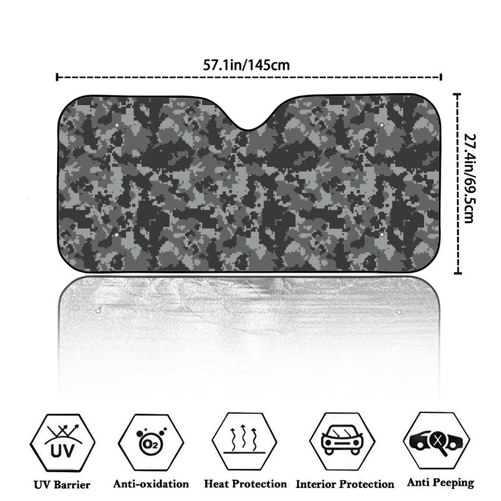 Grey Digital Camo Pattern Print Car Windshield Sun Shade