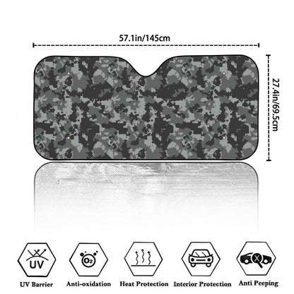 Grey Digital Camo Pattern Print Car Windshield Sun Shade