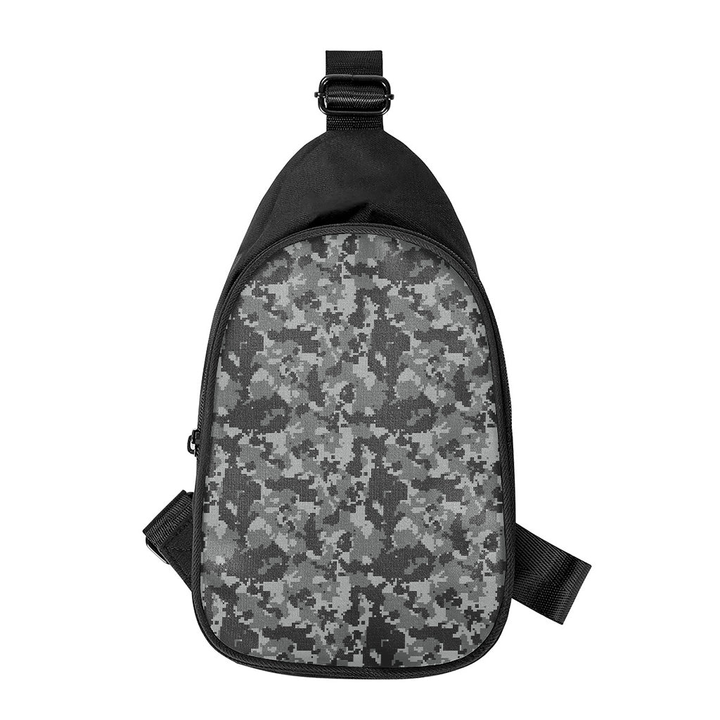 Grey Digital Camo Pattern Print Chest Bag