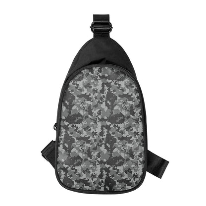 Grey Digital Camo Pattern Print Chest Bag