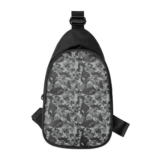 Grey Digital Camo Pattern Print Chest Bag