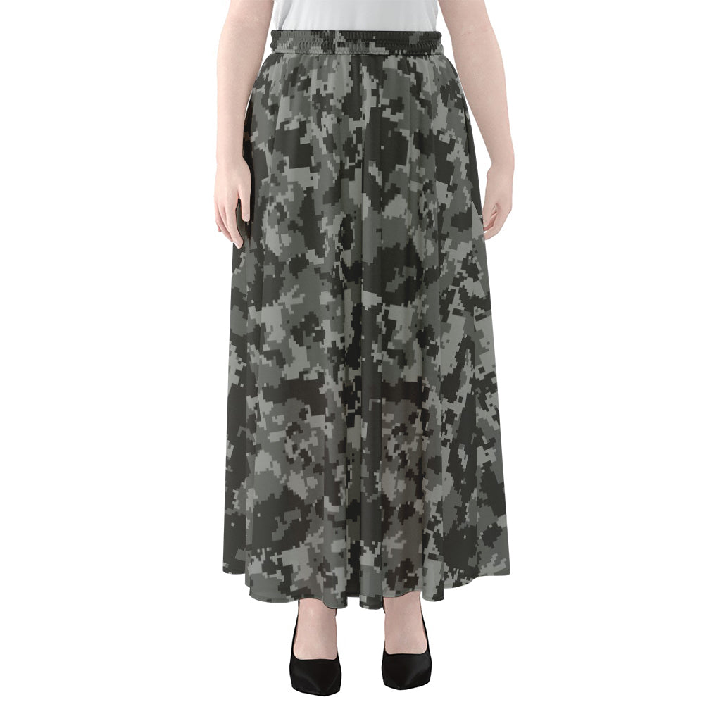 Grey Digital Camo Pattern Print Chiffon Maxi Skirt