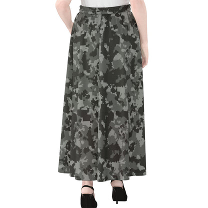 Grey Digital Camo Pattern Print Chiffon Maxi Skirt