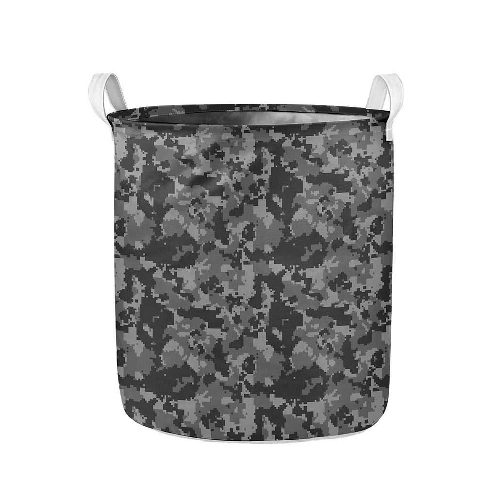 Grey Digital Camo Pattern Print Collapsible Laundry Basket