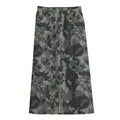 Grey Digital Camo Pattern Print Cotton Front Slit Maxi Skirt