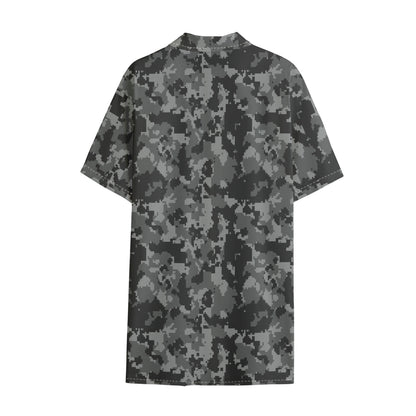 Grey Digital Camo Pattern Print Cotton Hawaiian Shirt