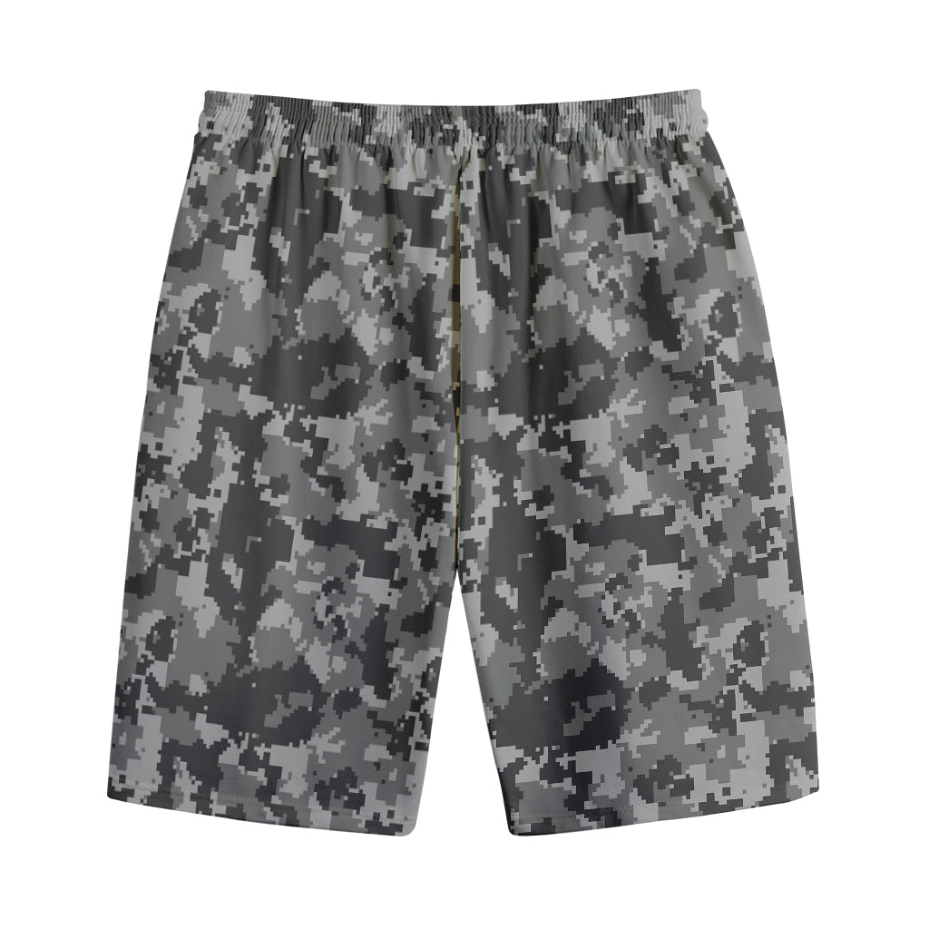 Grey Digital Camo Pattern Print Cotton Shorts