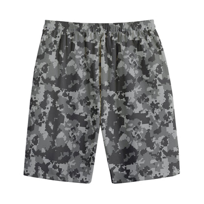Grey Digital Camo Pattern Print Cotton Shorts