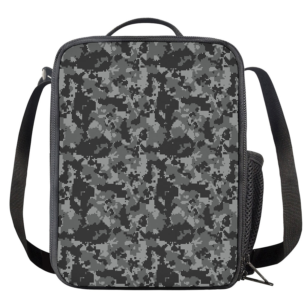 Grey Digital Camo Pattern Print Crossbody Lunch Bag