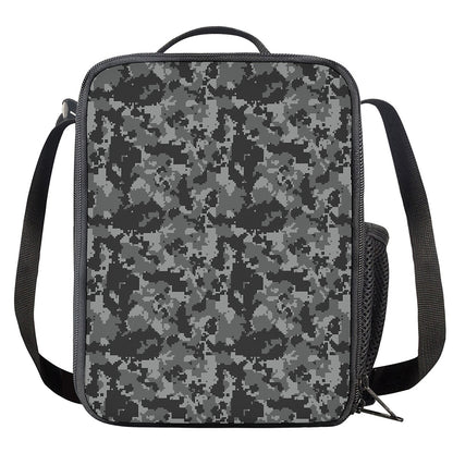 Grey Digital Camo Pattern Print Crossbody Lunch Bag
