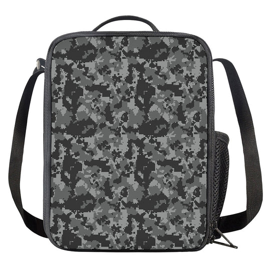 Grey Digital Camo Pattern Print Crossbody Lunch Bag