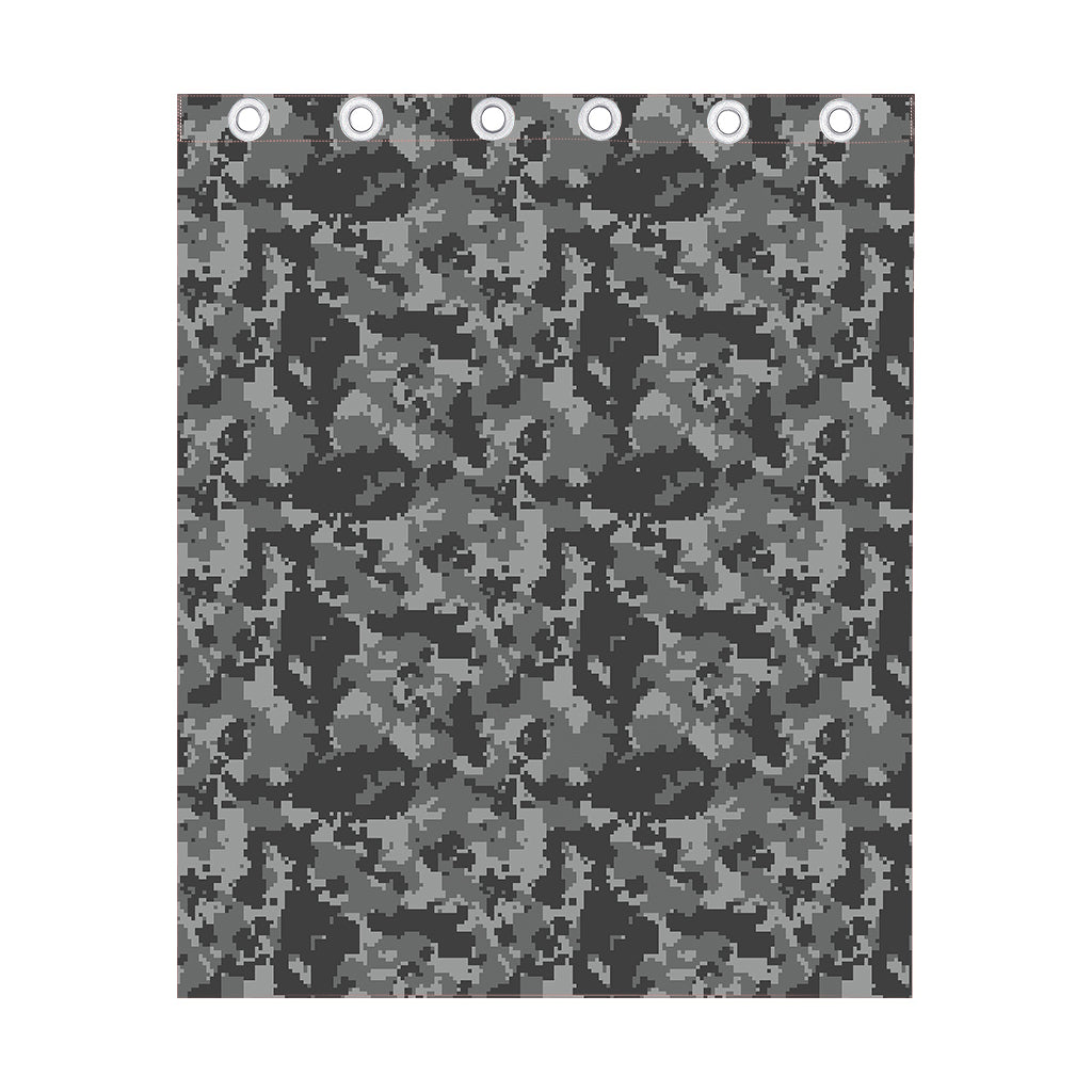 Grey Digital Camo Pattern Print Curtain