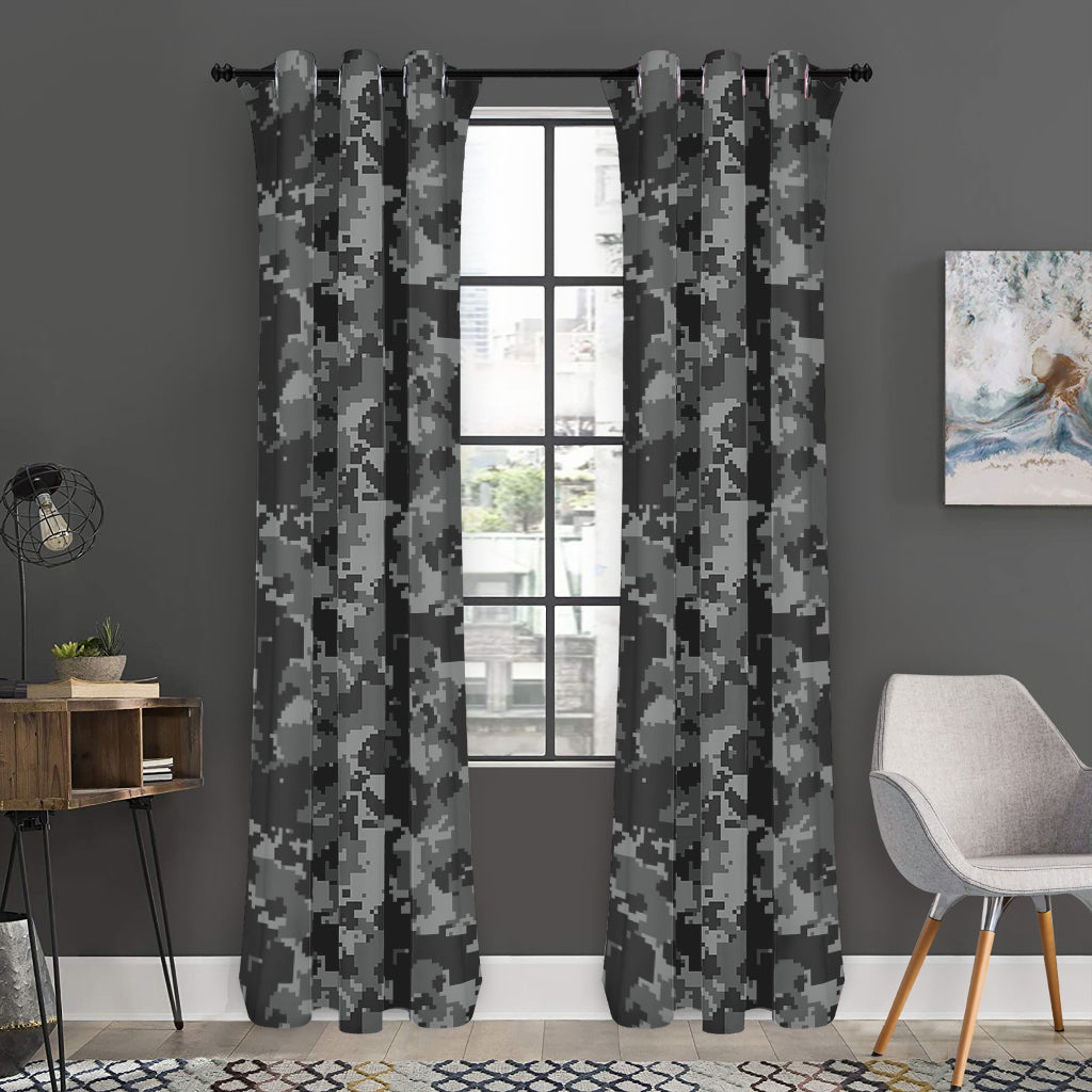 Grey Digital Camo Pattern Print Curtain
